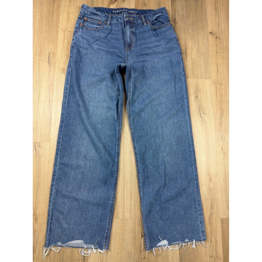 American Eagle Curvy Stovepipe Jeans Womens 10 Long Medium Wash Raw Hem Stretch